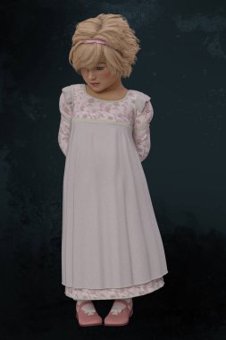 Bashful 3D Little Girl in Regency Style Dress clipart
