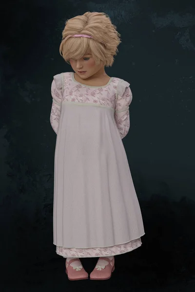 Bashful 3D Little Girl in Regency Style Dress — Stock Photo, Image