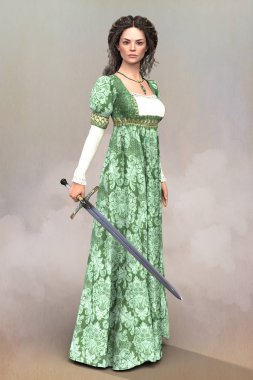 Bir 3d dijital illüstrasyon Rönesans kostüm aristokrat bir kadın. Uygun özellikle kitap örtmek sanat ve tasarım tarihi ve highlander romantizm, fantezi, Elf Tarzlar.