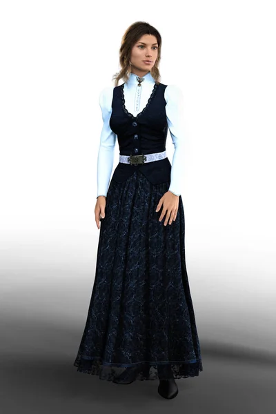 Digital Render Isolated Woman Victorian Style Costume Particularly Suited Victorian — Stock Photo, Image