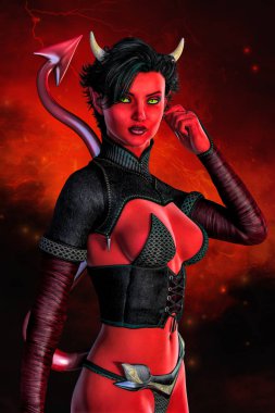 Render bir seksi o şeytan ya da succubus. Tasarım çalışması kitap kapak resmi de dahil olmak üzere bir dizi için uygun.
