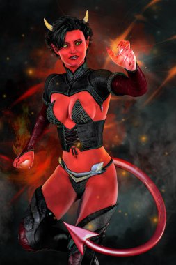 Render bir seksi o şeytan kadın ya da succubus. Tasarım çalışması kitap kapak resmi de dahil olmak üzere bir dizi için uygun.