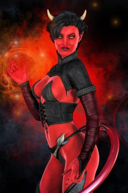 Render bir seksi o şeytan kadın ya da succubus. Tasarım çalışması kitap kapak resmi de dahil olmak üzere bir dizi için uygun.