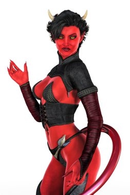 Seksi o şeytan kadın veya beyaz arka plan üzerinde izole succubus render. Tasarım çalışması kitap kapak resmi de dahil olmak üzere bir dizi için uygun.