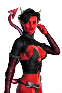 Seksi o şeytan kadın veya beyaz arka plan üzerinde izole succubus render. Tasarım çalışması kitap kapak resmi de dahil olmak üzere bir dizi için uygun.