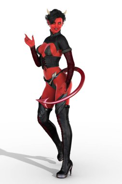 O şeytan kadın veya beyaz arka plan üzerinde izole succubus seksi tam artistik poz, render. Tasarım çalışması kitap kapak resmi de dahil olmak üzere bir dizi için uygun.