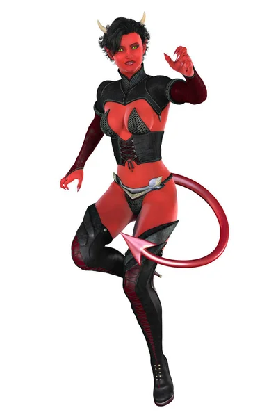 Render Sexy Figura Piena Posa Lei Diavolo Donna Succubus Isolato — Foto Stock