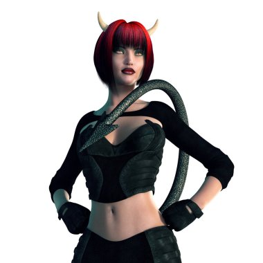 Seksi o şeytan kadın veya beyaz arka plan üzerinde izole succubus render. Tasarım çalışması kitap kapak resmi de dahil olmak üzere bir dizi için uygun.