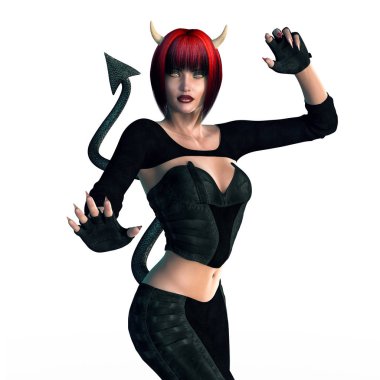 Seksi o şeytan kadın veya beyaz arka plan üzerinde izole succubus render. Tasarım çalışması kitap kapak resmi de dahil olmak üzere bir dizi için uygun.