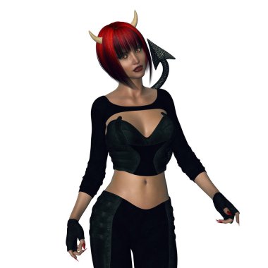 Seksi işlenmiş şeytan kadın izole boynuzlarıyla