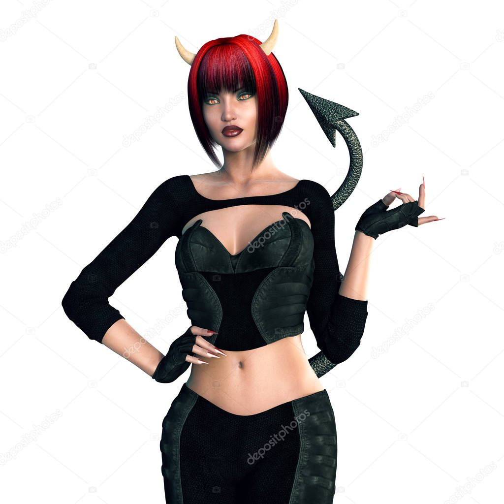 Sexy She Devil Woman Tail and Horns Isolated