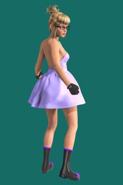 Gözlüklü inek kız Render illüstrasyon