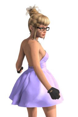 İzole gözlüklü güzel inek kadın render