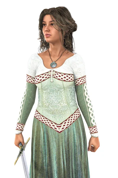 Krásná středověká žena izolována — Stock fotografie