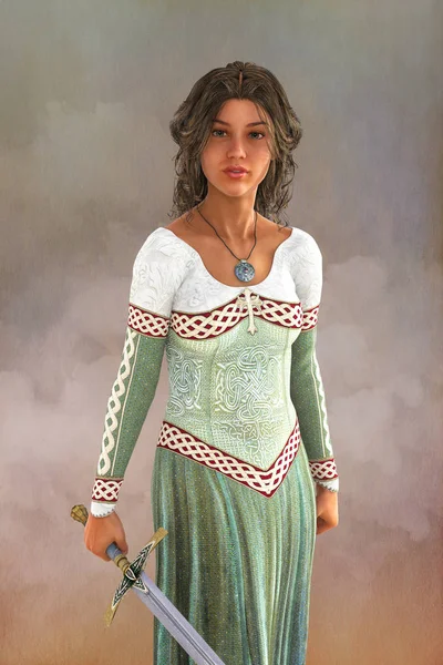 Bir Dijital Illüstrasyon Ortaçağ Kostüm Içinde Asil Bir Kadın Uygun — Stok fotoğraf
