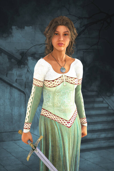 Illustration of a Medieval Princess with Sword