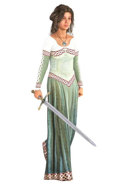 Ilustrację Białym Tle Cyfrowej Szlachetny Kobieta Ubrana Średniowiecznym Stroju Szczególnie — Zdjęcie stockowe