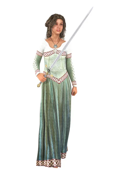 Ilustrację Białym Tle Cyfrowej Szlachetny Kobieta Ubrana Średniowiecznym Stroju Szczególnie — Zdjęcie stockowe