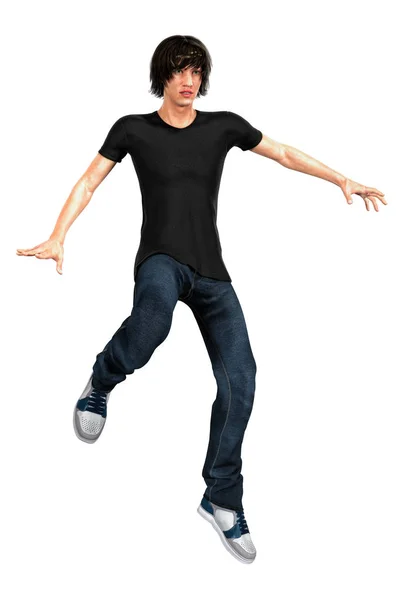 Male Urban Fantasy Paranormal Character Leaping Air Figure Rendered Softer — Stock Photo, Image