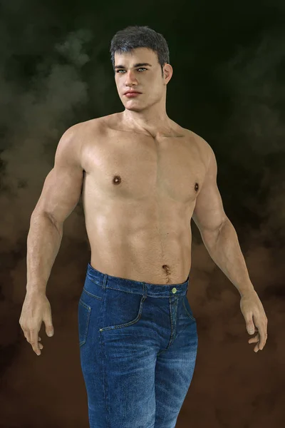 Digital Illustration Portrait Shirtless Fantasy Handsome Man Ideal Romance Cowboy — Stock Photo, Image