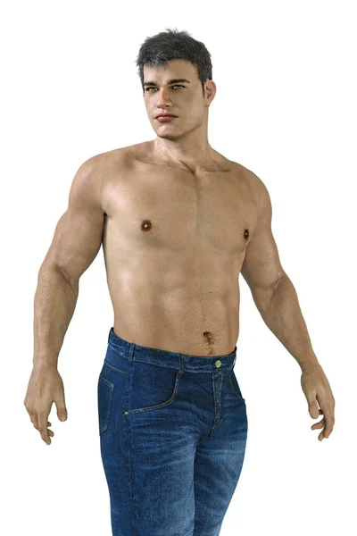 Digitální Ilustrace Portrét Pohledný Muž Shirtless Fantazie Ideální Pro Romantiky — Stock fotografie