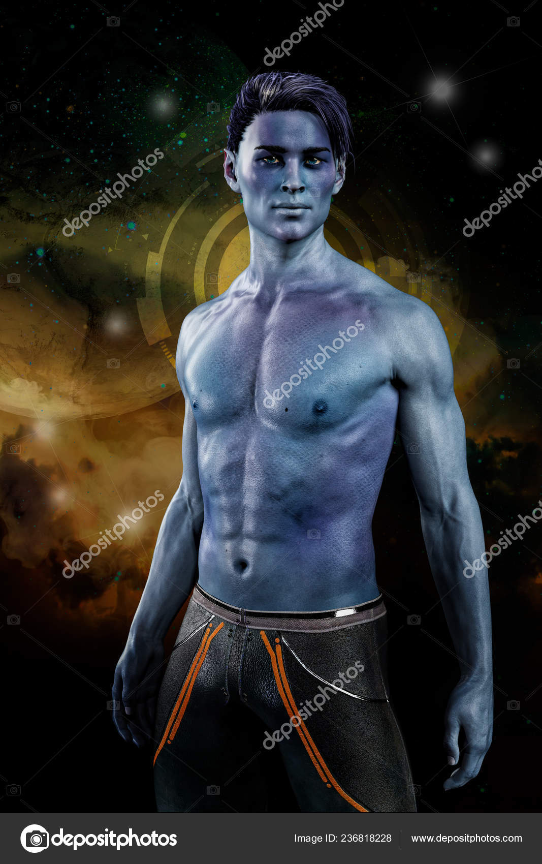 Romantic Blue Skinned Alien Man posing. Stock Photo by ©purplestar 249144178