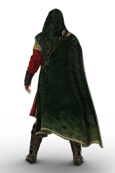 3D dijital arka görüş render gizlenmiş fantezi Ortaçağ ranger veya asilzade. Uygun özellikle kitap örtmek sanat ve tasarım tarihi ve highlander romantizm, fantezi, Elf Tarzlar.