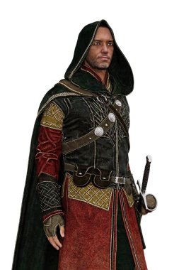 bir erkek fantezisi Ortaçağ ranger veya asilzade 3D dijital işleme. Uygun özellikle kitap örtmek sanat ve tasarım tarihi ve highlander romantizm, fantezi, Elf Tarzlar.