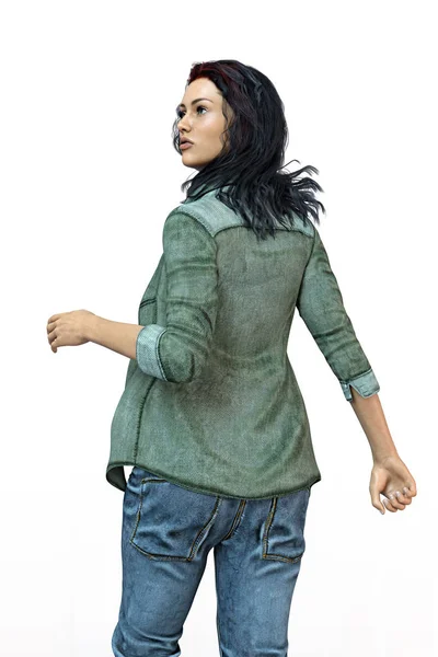 Digital Pintado Ilustração Uma Mulher Com Costas Voltadas Para Câmera — Fotografia de Stock