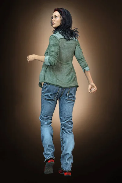 Woman in Western Shirt and Jeans — Stock Photo, Image