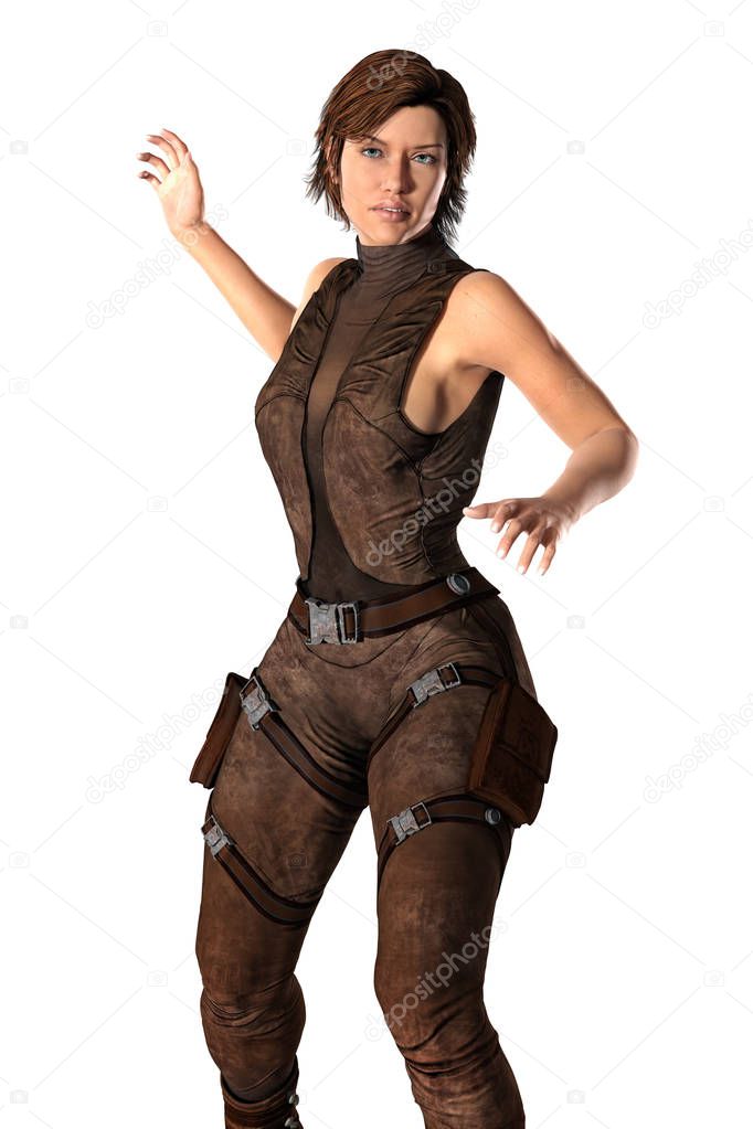 Woman in Urban Fantasy Pose Isolated