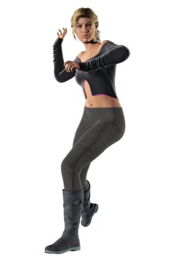 Bir 3d dijital illüstrasyon savunmak veya kentsel fantezi poz tarzı mücadele için genç bir kadın bir hazır. Bu rakam daha yumuşak bir açıklayıcı tarzı uygun özellikle kitap kapak sanat eseri için işlenir. Biri bir dizi.