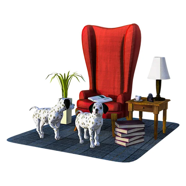 Dalmatiner Welpen roter Stuhl isoliert — Stockfoto
