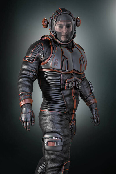 3D rendering of a space explorer or astronaut in a spacesuit.