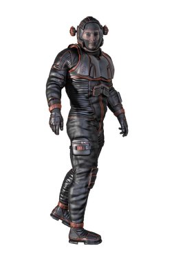 3D render bir boşluk explorer veya astronot bir uzay giysisi içinde. Beyaz bir arka plan üzerinde izole