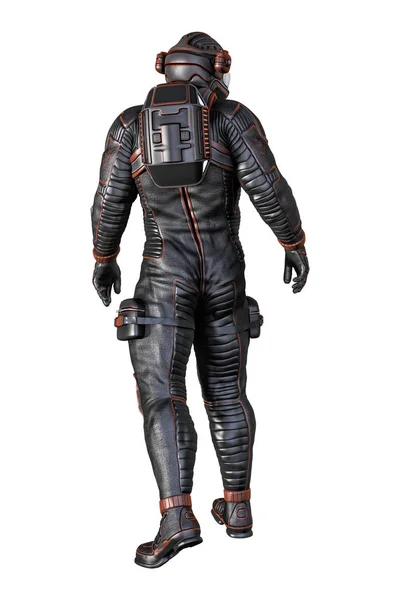 bir boşluk explorer veya astronot bir uzay giysisi içinde bir daha gözden geçirme görünümünü 3D render. Beyaz bir arka plan üzerinde izole.