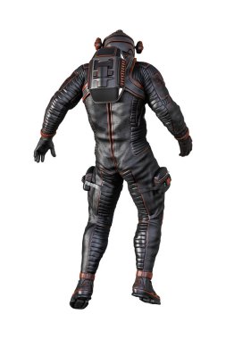 bir boşluk explorer veya astronot bir uzay giysisi içinde bir daha gözden geçirme görünümünü 3D render. Beyaz bir arka plan üzerinde izole.