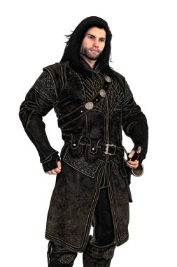 bir erkek fantezisi Ortaçağ ranger veya asilzade 3D dijital işleme. Kitap örtmek sanat ve tasarım tarihi ve highlander romantizm, fantezi, Elf türler için özellikle uygun. Beyaz bir arka plan üzerinde izole. Biri bir dizi.