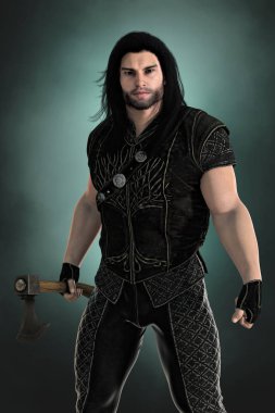Balta ile 3D Ortaçağ adam