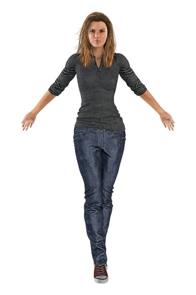 Beautiful Blonde Woman Wearing Jeans Urban Fantasy Style Pose Rendered — Stock Photo, Image
