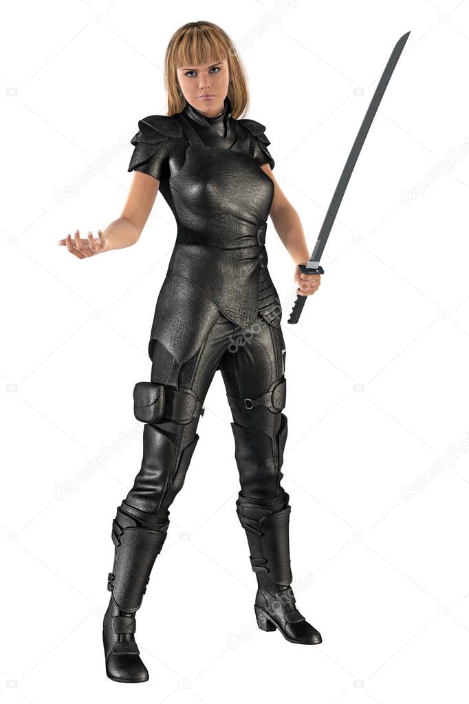 Woman in Fantasy Leathers Isolated