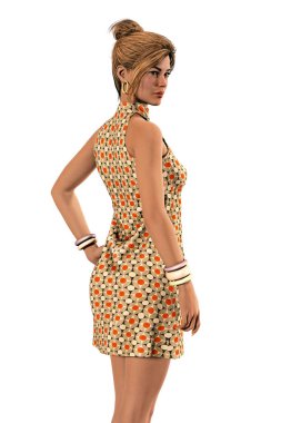 İzole render 3D güzel kadın 1960 ' larda stye moda giyim