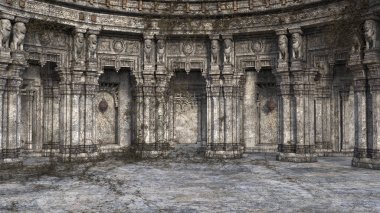 sahipsiz ve büyümüş fantezi tarzı mahkeme veya Thron 3D render