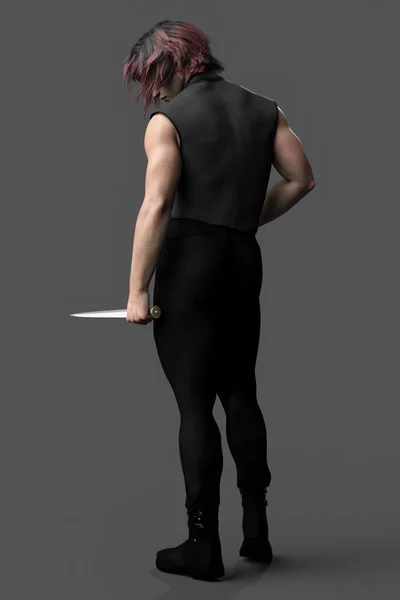 Render of an urban fantasy style man turned away from the camera
