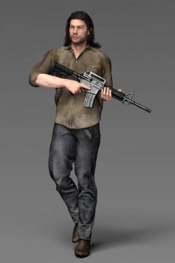 Bir silah tutan post apocalypse adam Rendering