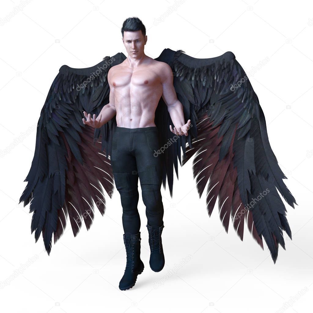 Rendering di un bel maschio angelo scuro con ali nere - Foto Stock: Foto,  Immagini © MerryDesigns 260082148