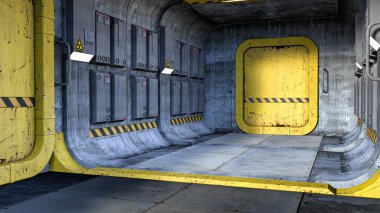 Bir Sci-fi koridor arka plan veya fon 3d render