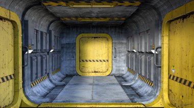 Bir uzay gemisi veya fütüristik binada bir bilim kurgu tarzı koridor oluşturma.