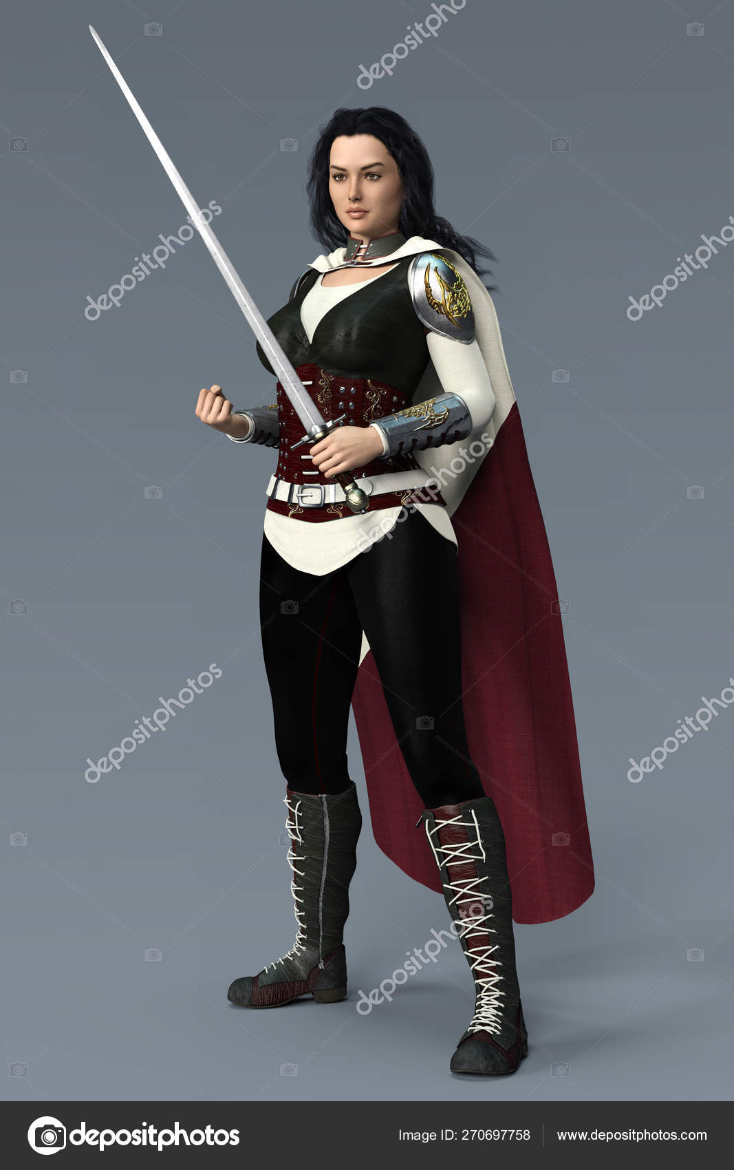 Hermosa mujer guerrera de estilo medieval CGI o caballero femenino sosteniendo una espada Foto de stock 270697758 MerryDesigns