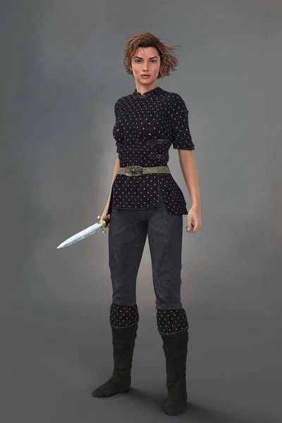 Female Medieval Fantasy Warrior Holding a Blade — Stock Photo, Image
